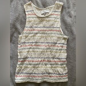 Madewell Cream Textured Tank with Rainbow Stitching